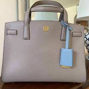 Tory Burch Small Walker Satchel in Pebble Gray leather originally $378.
